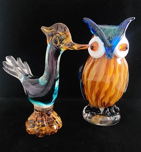 Lot Of (2) VTG. MURANO HAND BLOWN GLASS ANIMAL SCULPTURES