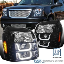 Fits 2007-2014 GMC Yukon Denali XL Black Halo Projector Headlights LED Bar Lamps