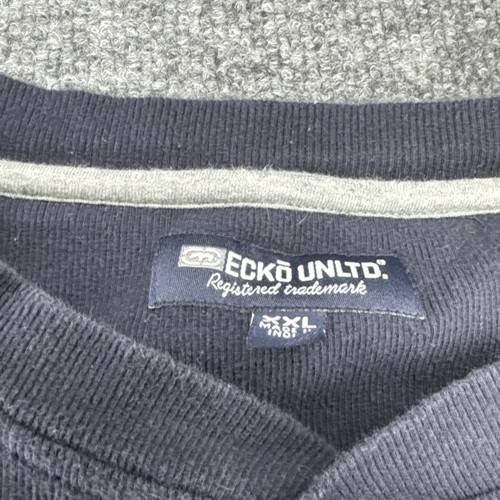 Ecko Unltd Button Up Shirt Mens 2XL XXL Navy Blue Long Sleeve Thermal Y2K - Picture 3 of 6