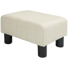 Linen Ottoman Foot Rest Stool Plastic Legs Beige Living Room