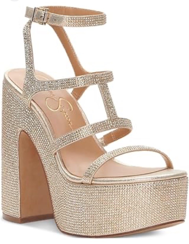 Jessica Simpson Womens Gold Meitini Open Toe Platform Sandal Size 8.5M Blingy