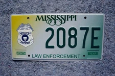 Mississippi State License Plate - LAW ENFORCEMENT Police