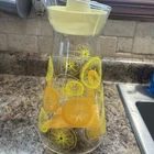 Vintage Pyrex Lemon Orange Slices Clear Glass Juice Carafe Flat Top Yellow Lid