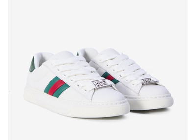 GUCCI Women's White ACE Web Sneaker w/ Maxi Metal Plate Size 8.5 (US) NIB 806633
