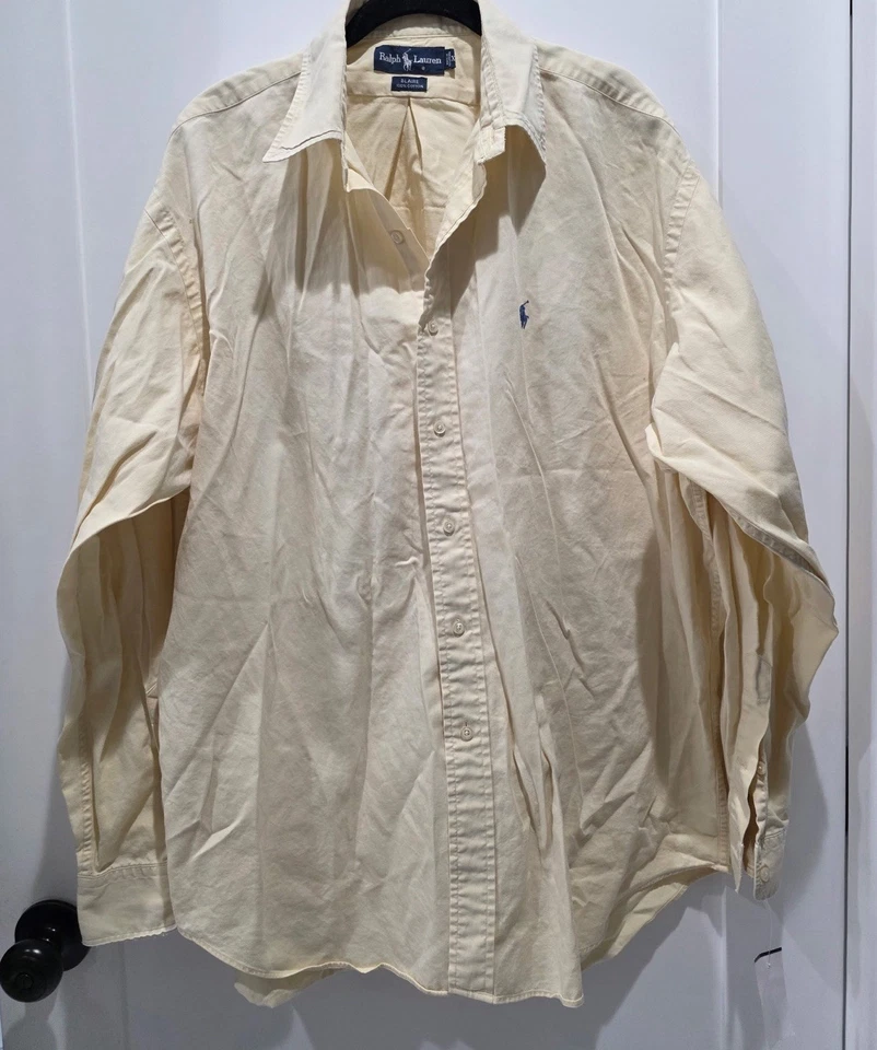 Ralph Lauren Button Down Shirt Mens XL Cream Blake Oxford Pony Logo Preppy - Image 3 of 4
