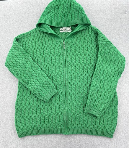 Aran Crafts Women's Irish Cable Knit Merino Wool Hooded Zip Coat Sweater XXL