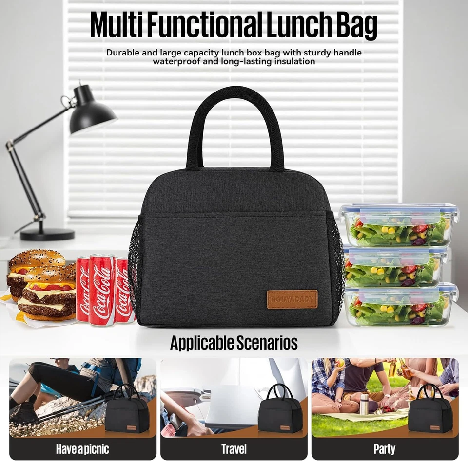 Elegante bolsa de almuerzo negra para hombres y mujeres - ¡Solución perfecta para lonchera! Foto 3 de 4