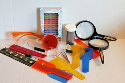 LOT of Science Lab Items for KIds Magnifiers Slides Glasses Droppers Funnel +