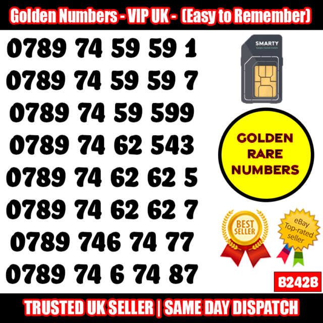 Golden Number VIP SIM - Easy to Remember & Memorise Numbers LOT - B242B