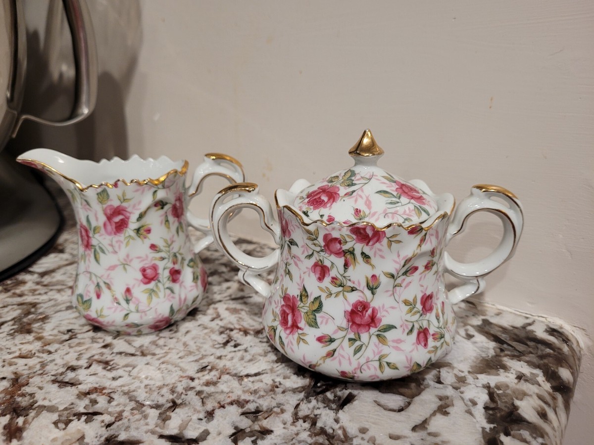 Lefton China Small Sugar Bowl w lid Creamer Set Vintage #661 Lefton China Small Sugar Bowl w lid Creamer Set Vintage #661