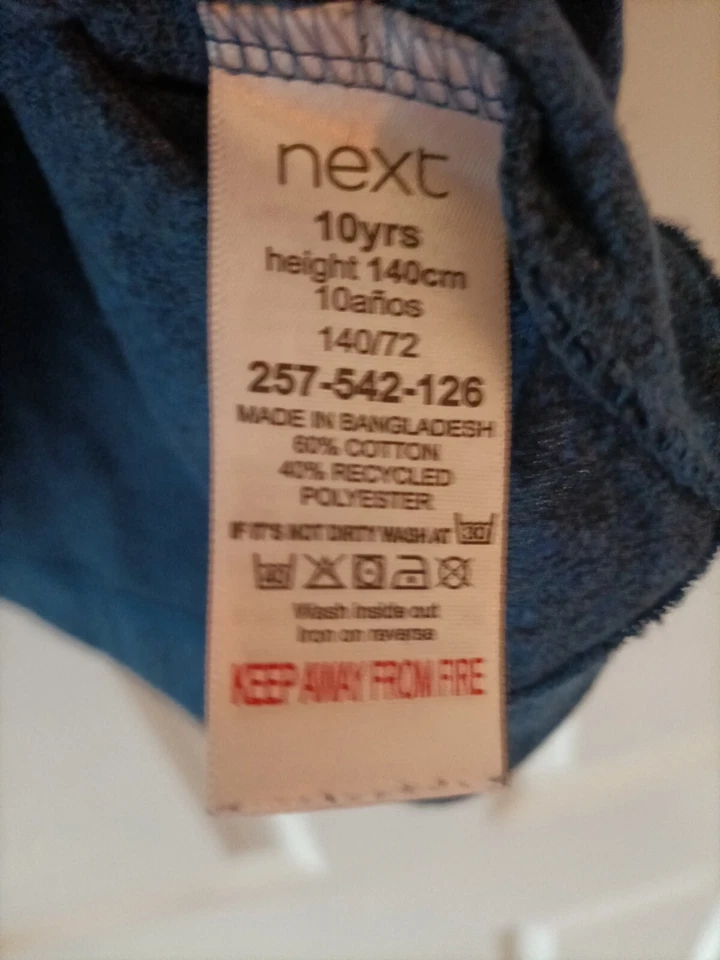 Next Boys Age 10 Years Blue Plain T-shirt - Image 4 of 4