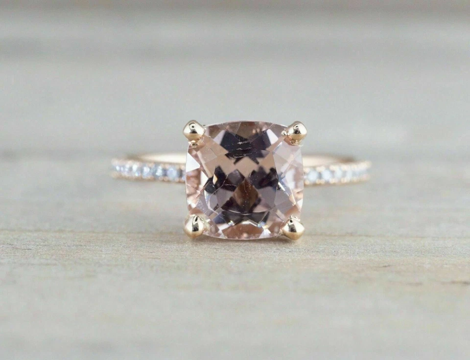 1.30ct Cushion Cut Simulated Morganite Halo Engagement Ring 14K Rose Gold Plated - Image 4 of 4