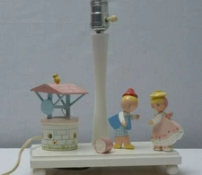 Vintage Wooden Nursery Lamp IRMI Nursery Plastics Jack & Jill Lighted Well 