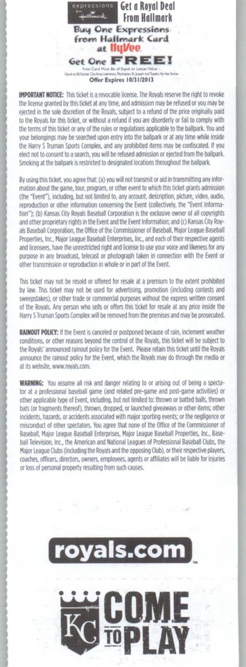Boleto completo Chicago White Sox vs Kansas City Royals 21/06/2013  Foto 2 de 2