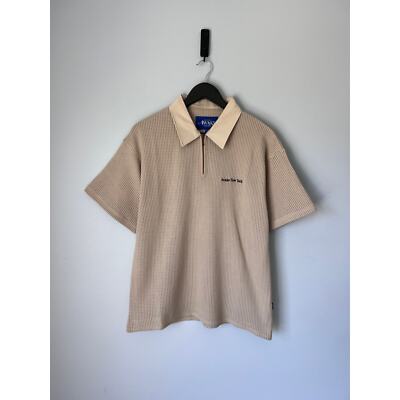 Awake NY Open Knit Embroidered Polo - Size XL - Cream - NEW