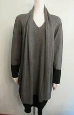 MARBLE SWEATER DRESS & SCARF L GRAY BLACK KNIT V-NECK LONG SLEEVE VISCOSE BLEND