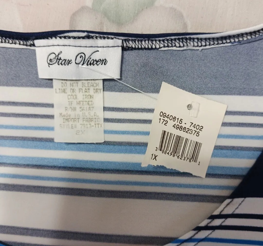 その他 NK STAR VIXEN*New w Tags*White Blue Black Stripe Top*Size 1X*Scoop