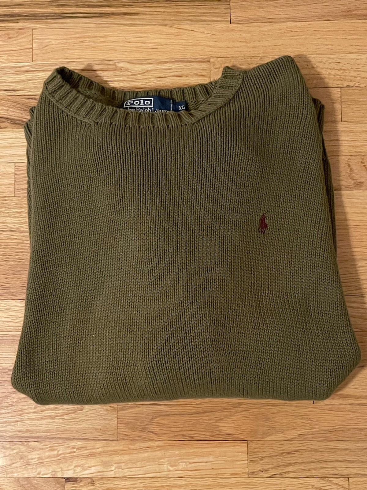 Ralph Lauren Polo Adulto XL Maglione Verde Oliva Pony Outdoor Felpa Uomo Vintage