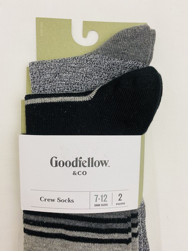 Goodfellow Mens Socks 7-12 Crew Dress Black Gray White Stripes 2 Pack New - Picture 3 of 8