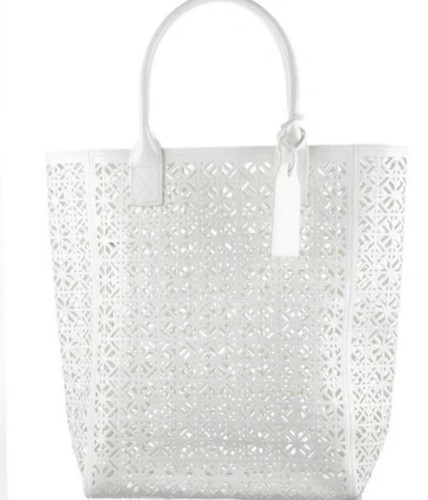 Bolso de Mano de Playa TORY BURCH Blanco Corte Láser Charol Imitación Cuero Shopper Nuevo con Etiquetas - Imagen 2 de 14