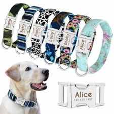 Nylon Cotton Personalized Dog Collar Pet Nameplate Custom Engrave ID Collar Tag