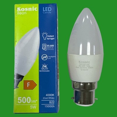 2x 5W (=42W) Kosnic LED Kerzen Glühbirnen BC B22 Bajonett 4000K kaltweiß Lampe
