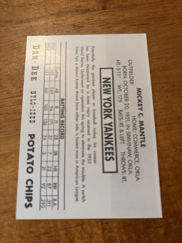 Tarjeta de béisbol Mickey Mantle Dan Dee New York Yankees 1999 elección de coleccionista Foto 2 de 2