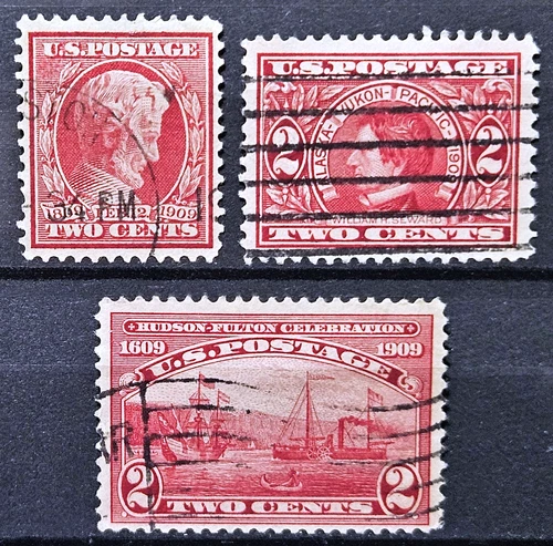 US Stamp 1909 2c Commemorative Issue Collection Scott # 367, 370, 372 Used