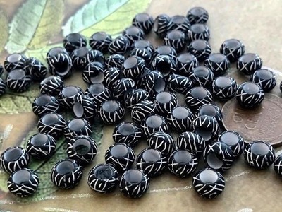 Vintage 4 x 7mm Patterned Black & White Plastic Beads 60