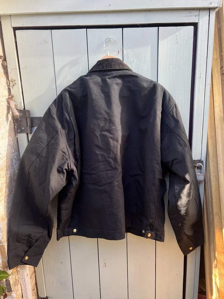 Carhartt J01 BLK Black Lined Canvas Work Jacket Zip Embroidered Logo 52R, photo 2 of 5