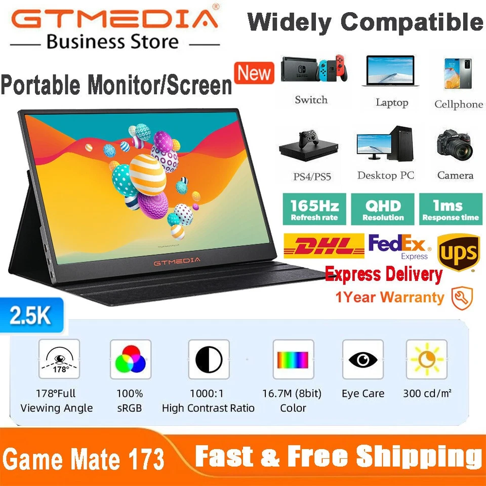 GTMEDIA 17.3" 2.5K 165Hz Portable Monitor USB C Second Gaming Screen for Xbox PS - Image 2 of 4