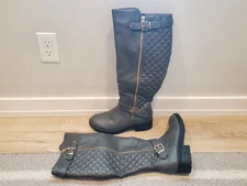 DREAM PAIRS KNEE HIGH WIDE CALF LOW HEEL TALL FAUX LEATHER GREY BOOTS WOMEN  7.5