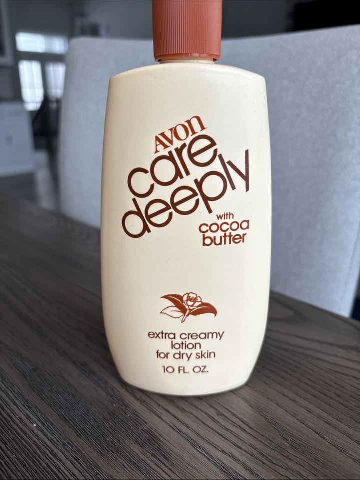 Avon Care Deeply con burro di cacao lozione extra cremosa vintage 1991 nuovo non sigillato 10 oz - Immagine 2 di 4