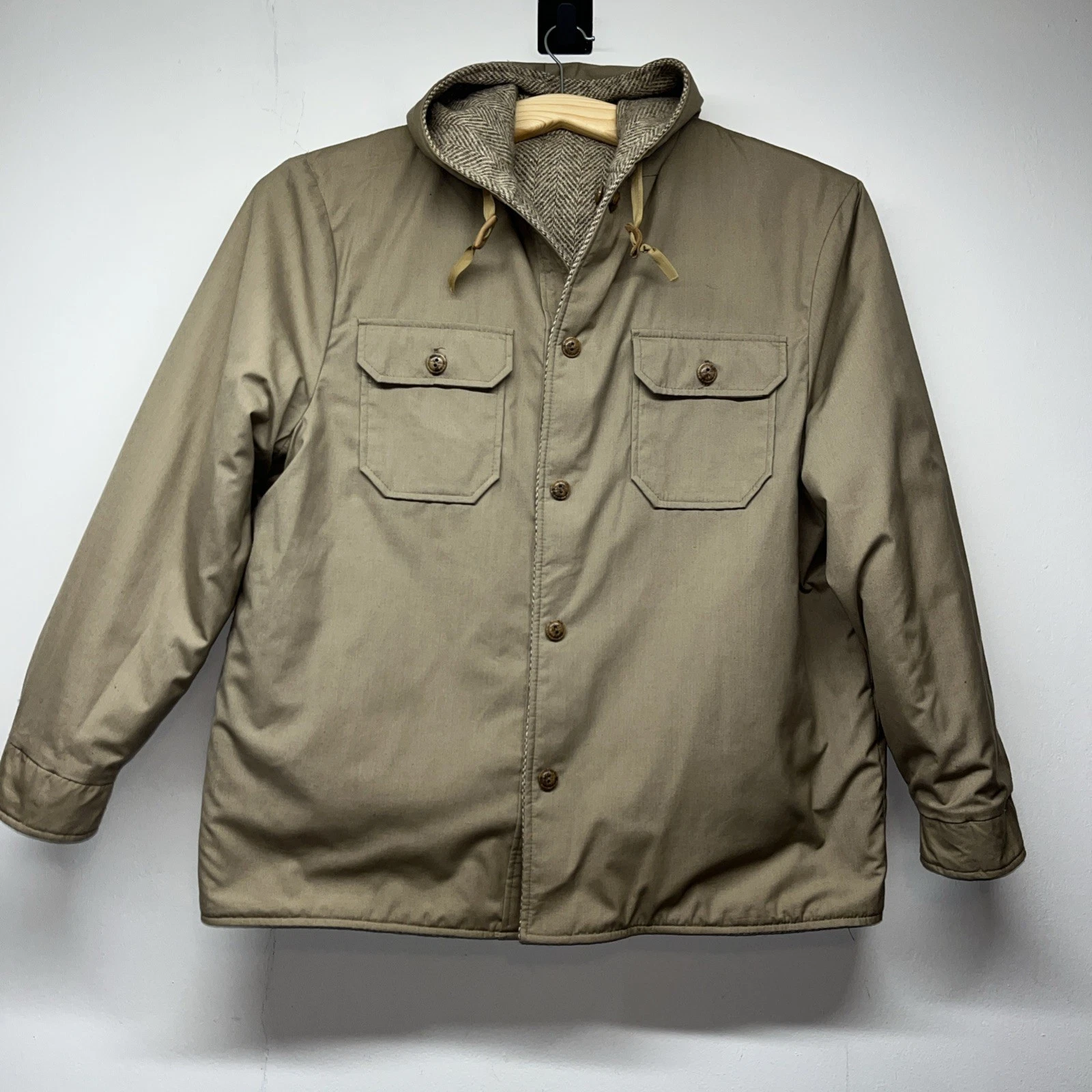 VTG 80’s Woolrich Herringbone Tweed Wool Jacket Reversible Canvas Shacket XL USA image 11