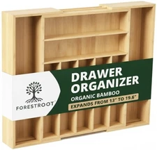 Bamboo Drawer Organizer – Expandable 9 Slot Silverware & Utensil Tray for Kit...