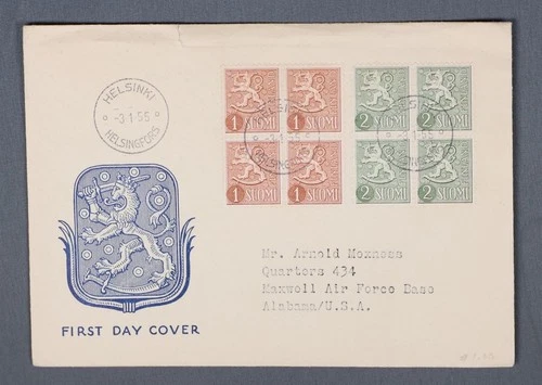 MayfairStamps Finland FDC 1955 2 Blocks Coat of Arms Helsinki First Day Cover aa