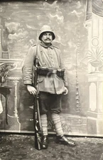 WWI German Soldier in Uniform Pickelhaube Helmet Mauser RPPC Postcard COPY