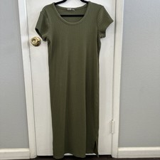 GAP Ribbed Maxi Dress Size Medium Short Sleeve Olive Green Stretchy