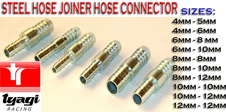 TYAGI RACING STEEL FUEL HOSE JOINER All size SILICONE HOSE CONNECTOR Adaptor Adopter Mender