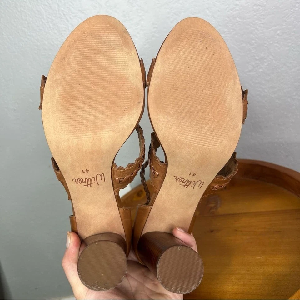 Sandalias Wittner Roslyn de cuero con punta abierta de tacón ancho marrón talla 41 Foto 4 de 4