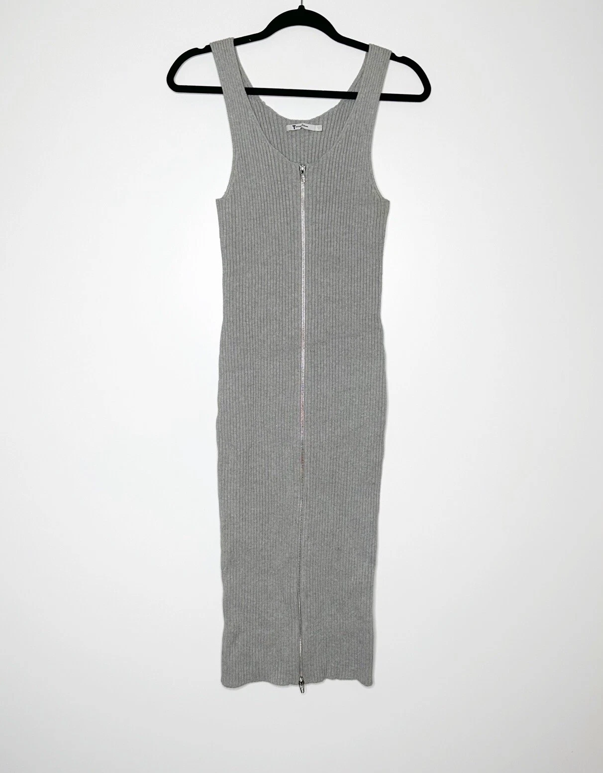 Alexander Wang maglione smanicato a costine abito midi zip davanti donna grigio taglia S