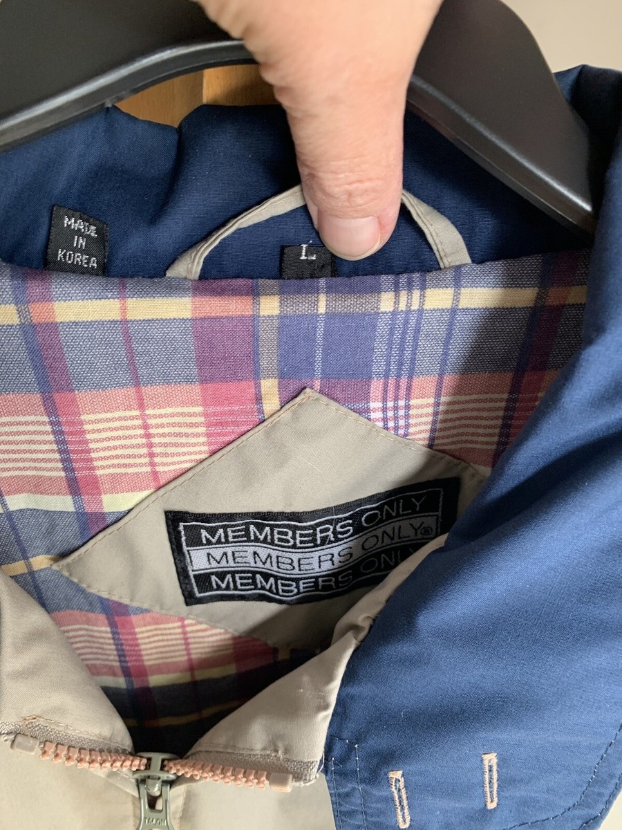Members Only Embroidered Logo Tan Jacket with Plaid Lining Members Only Embroidered Logo Tan Jacket with Plaid Lining