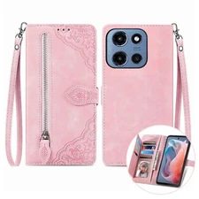 For Moto Edge (2025)/G Stylus 5G 2025 Magnetic Zipper Wallet Phone Case W/ Strap