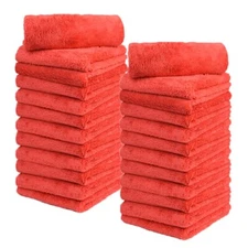 24 Pcs Microfiber Towel Edgeless Scratch Free Cleaning Clothe 16"x16" soft Red
