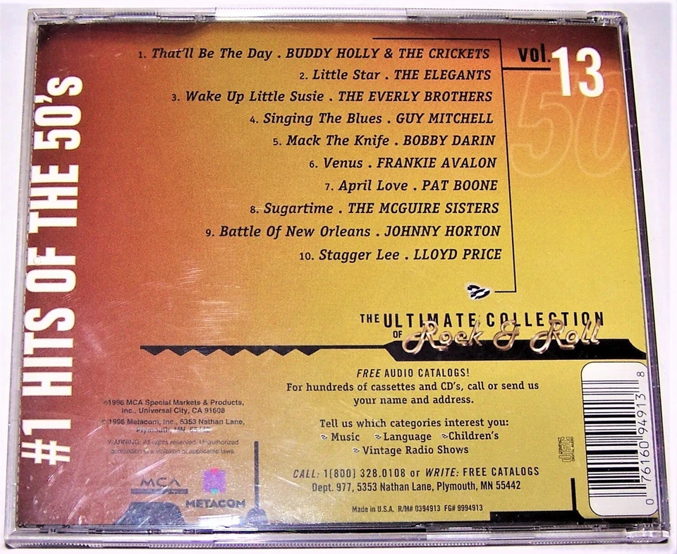 The Ultimate Collection of Rock & Roll, #1 Hits of the 50's, Vol. 13 CD, 1996 - Изображение 2 из 4