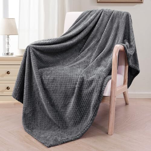 Fleece Throw Blanket Extra Large, Super Soft and Warm 50x70 IN Dark Grey - Picture 1 of 6