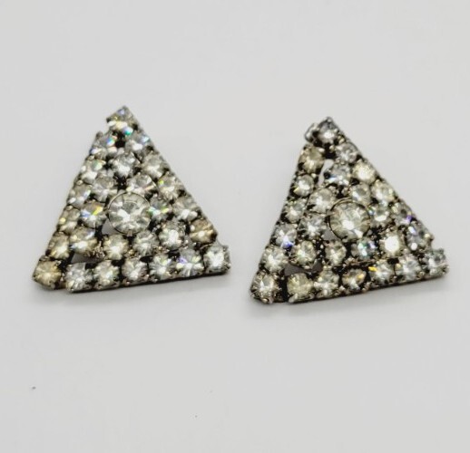 TRIANGLE Silver Tone Pierced Statement Earrings 1… - image 2