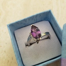 Gemporia Zambian Amethyst and Natural Cambodian Zircon ring, size L/M, 6