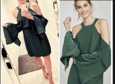 BCBG MAXAZRIA  TRISTYN FOLIAGE COLD SHOULDER DRAMATIC LS RUFFLE DRESS SZ M