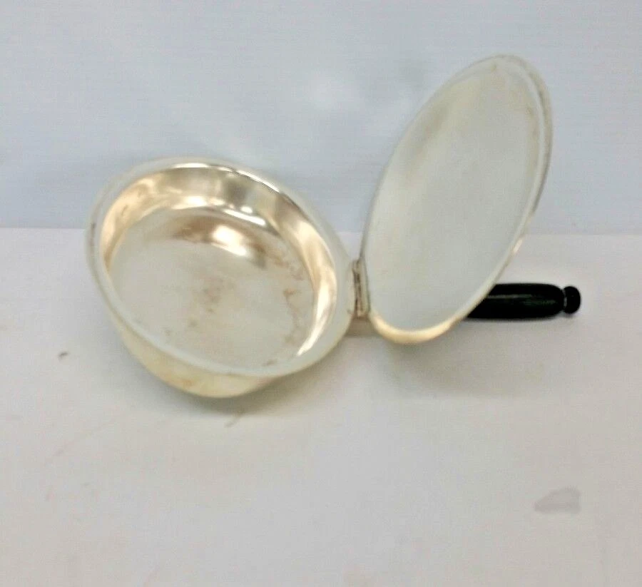 ANTIGUO CENICERO MAYORDOMO SILENCIOSO PLATA SOBRE COBRE F.B.ROGERS # 88 MANGO DE MADERA RARO Foto 3 de 4